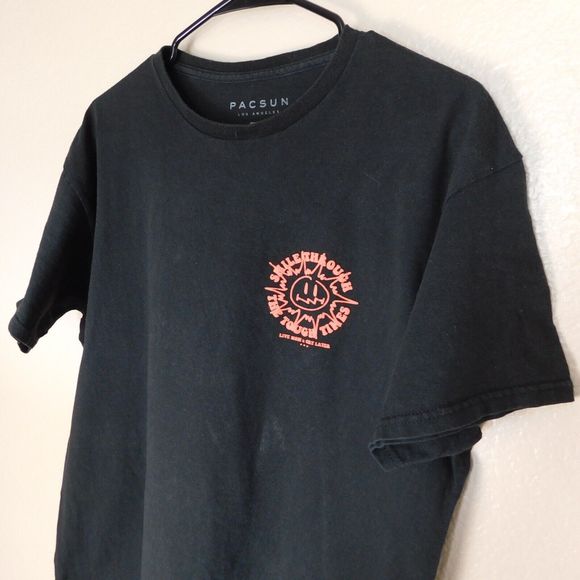 PacSun Puff Print Tee Shirt Adult L Live Now x Cry Later Black Short Sleeve Logo - Picture 3 of 9